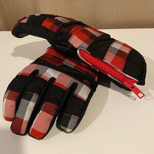 Dakine Youth Snow Gloves Small Black‎ Red White Plaid Snowboarding Skiing